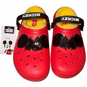CROCS Red Kids Mickey Design clogs Fur Lined